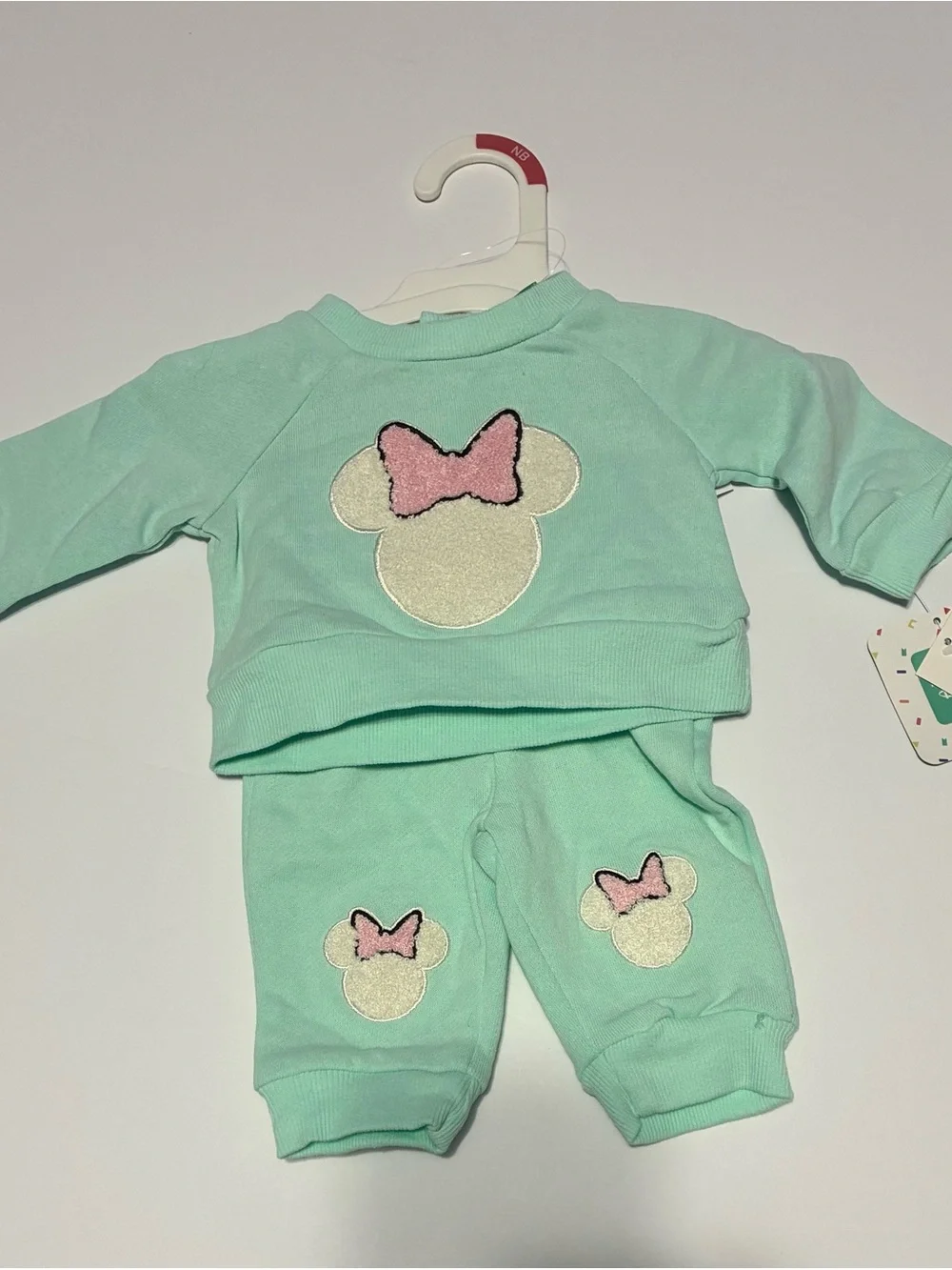 Disney Baby Minnie Mouse 2pc Sweatsuit Set NB Newborn Mint Green NWT
